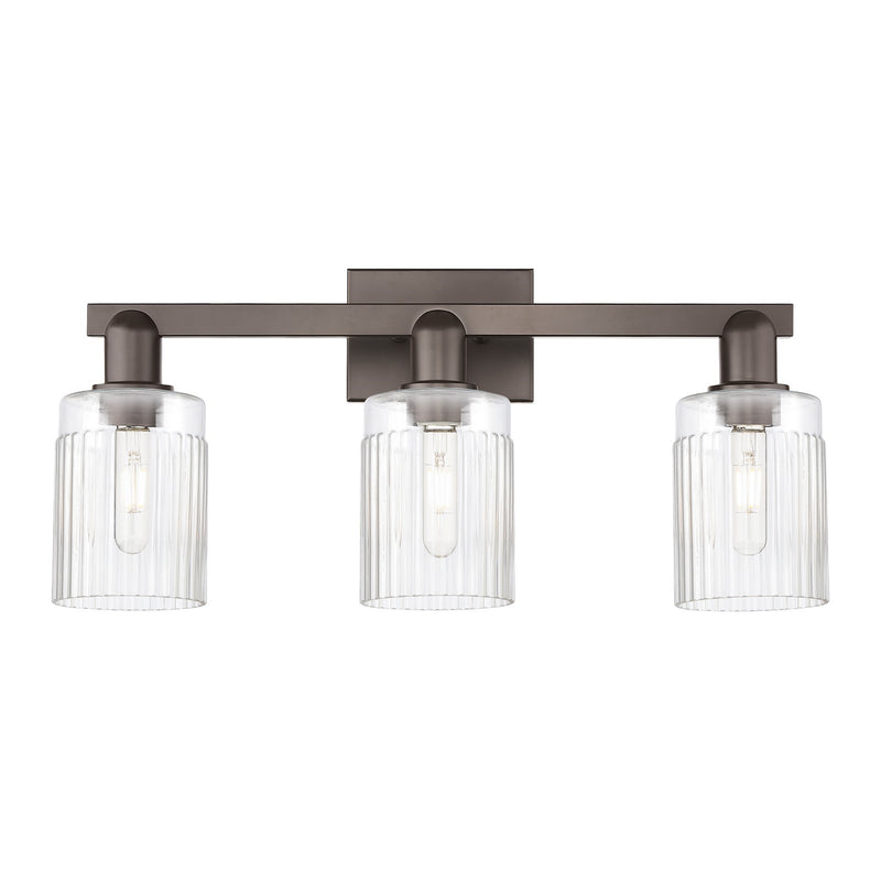 Innovations Hadley 24in 3-Light Bath Vanity Light | Industrial Oil Rubbed Bronze Steel and Clear Ribbed Glass | Bathroom Vanity | Model 716-3W-OB-G342