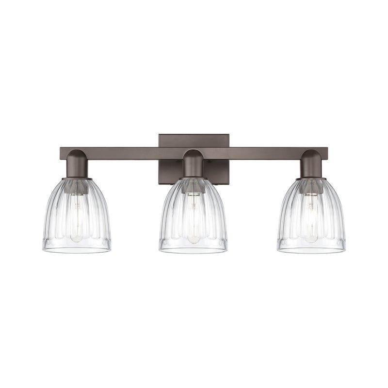 Innovations Brookfield 25in 3-Light Bath Vanity | Industrial Oil Rubbed Bronze Steel and Clear Ribbed Glass | Bathroom Vanity Light | Model 716-3W-OB-G442