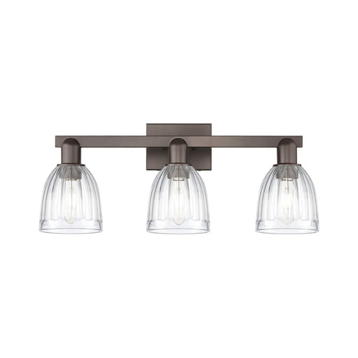 Innovations Brookfield 25in 3-Light Bath Vanity | Industrial Oil Rubbed Bronze Steel and Clear Ribbed Glass | Bathroom Vanity Light | Model 716-3W-OB-G442