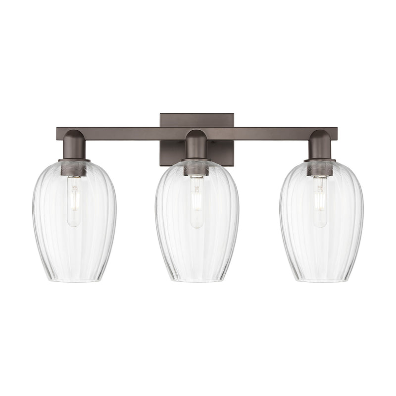 Innovations Preston Flute 26in 3-Light Bath Vanity | Industrial Oil Rubbed Bronze Steel and Clear Glass | Bathroom & Powder | Model 716-3W-OB-G457-6CL