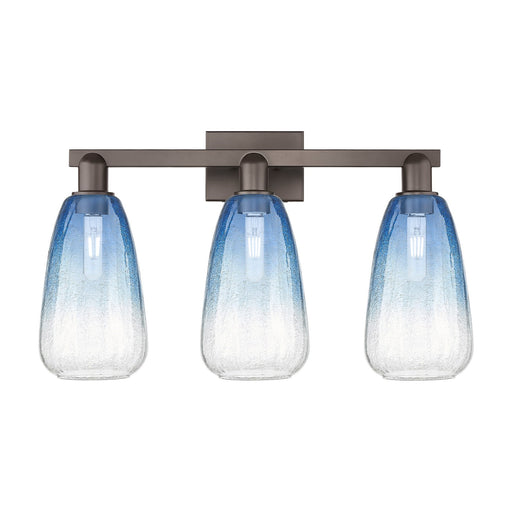 Innovations Brookhaven Almond 26in 3-Light Bath Vanity Light | Industrial Oil Rubbed Bronze and Sapphire Blue Glass | Bathroom | Model 716-3W-OB-G480-6SB