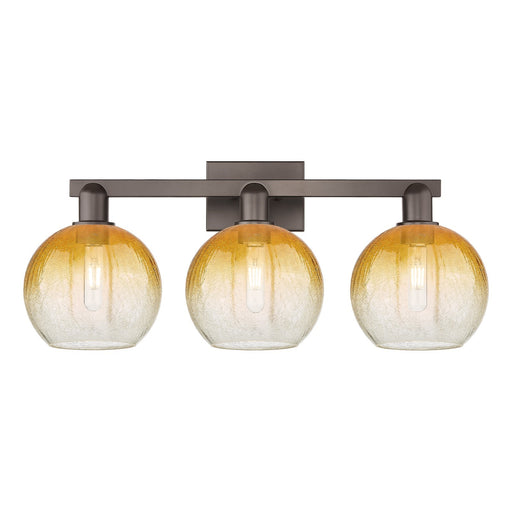 Innovations Brookhaven Globe 27in 3-Light Bath Vanity | Industrial Oil Rubbed Bronze Steel and Amber Glass | Bathroom Vanity | Model 716-3W-OB-G483-8AM