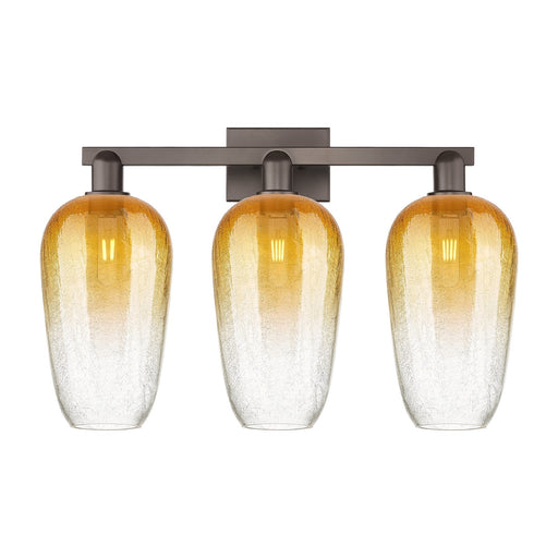 Innovations Brookhaven Flute 26in 3-Light Bath Vanity Light | Industrial Oil Rubbed Bronze Steel and Amber Glass | Bathroom | Model 716-3W-OB-G484-7AM