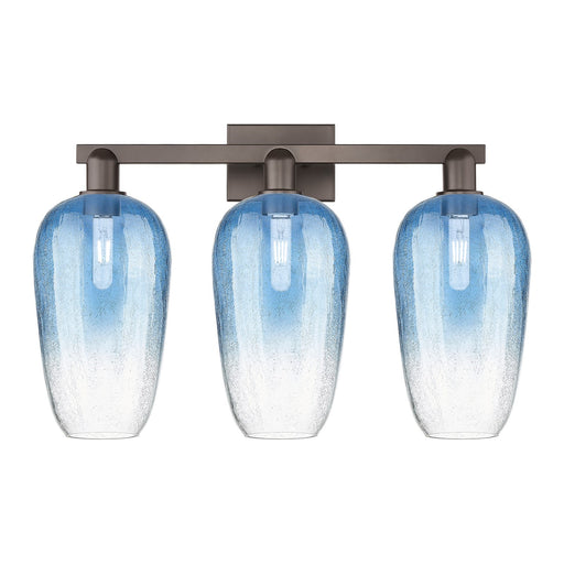Innovations Brookhaven Flute 26in 3-Light Bath Vanity | Industrial Oil Rubbed Bronze Steel and Sapphire Blue Glass | Bathroom | Model 716-3W-OB-G484-7SB