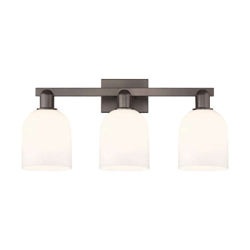 Innovations Bella 25in 3-Light Bath Vanity | Industrial Oil Rubbed Bronze Steel and White Glass | Bathroom Vanity Light | 24.5 | Model 716-3W-OB-G558-6GWH