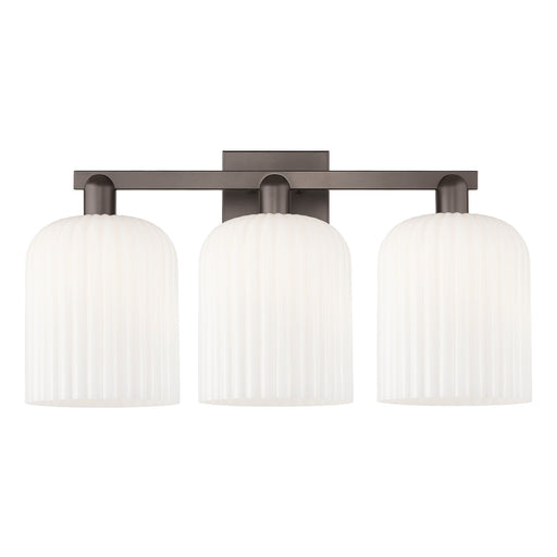 Innovations Bridal Veil 27in 3-Light Bath Vanity Light | Industrial Oil Rubbed Bronze Steel and Gloss White Ribbed Glass | Model 716-3W-OB-G559-8GWH
