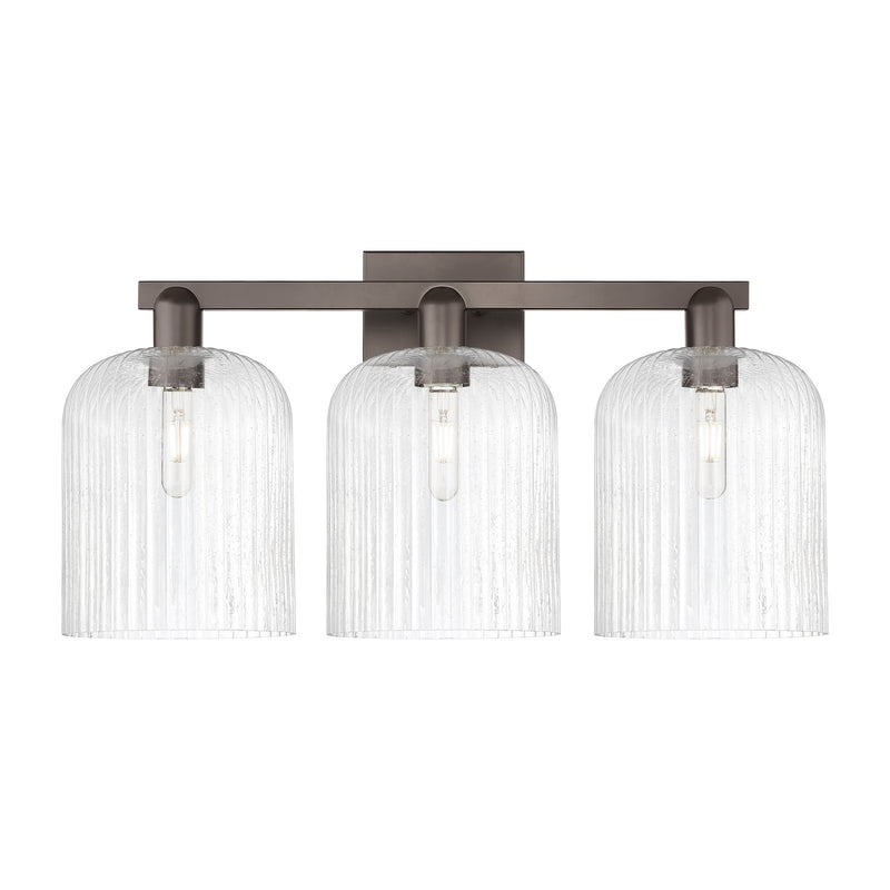 Innovations Bridal Veil 27in 3-Light Bath Vanity Light | Industrial Oil Rubbed Bronze Steel and Seedy Ribbed Glass | Bathroom | Model 716-3W-OB-G559-8SDY