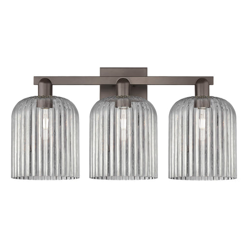 Innovations Bridal Veil 27in 3-Light Bath Vanity Light | Industrial Oil Rubbed Bronze Steel and Light Smoke Ribbed Glass | Damp | Model 716-3W-OB-G559-8SM