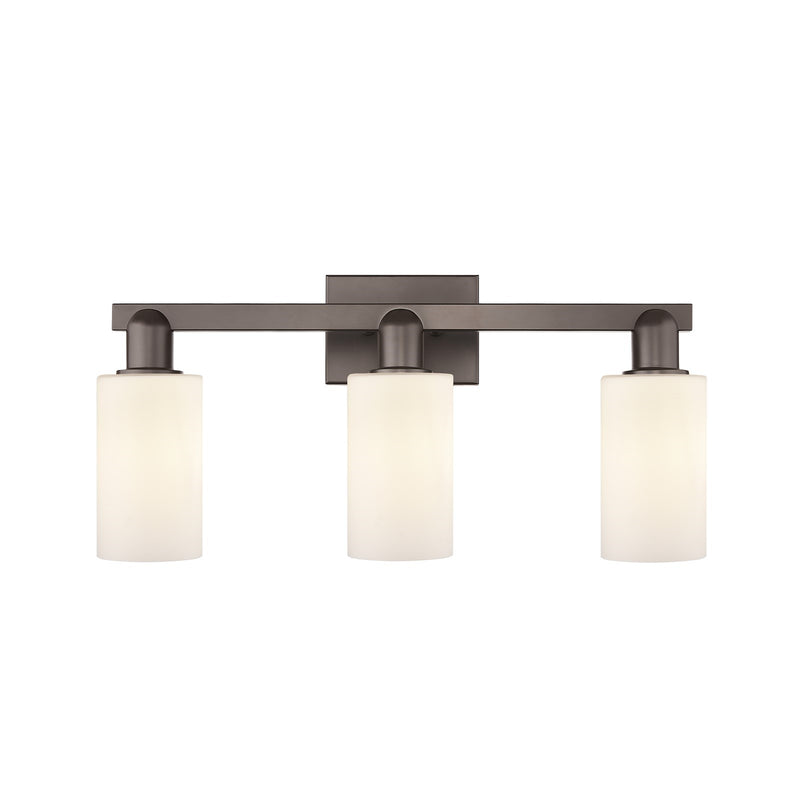 Innovations Clymer 23in 3-Light Bath Vanity Light | Industrial Oil Rubbed Bronze Steel and Matte White Glass | Bathroom Vanity | Model 716-3W-OB-G801