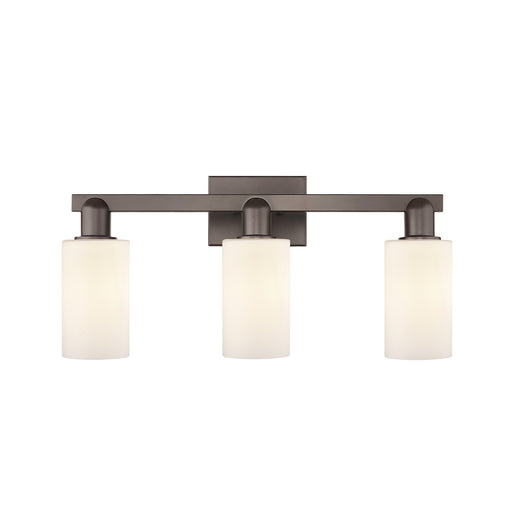 Innovations Clymer 23in 3-Light Bath Vanity Light | Industrial Oil Rubbed Bronze Steel and Matte White Glass | Bathroom Vanity | Model 716-3W-OB-G801