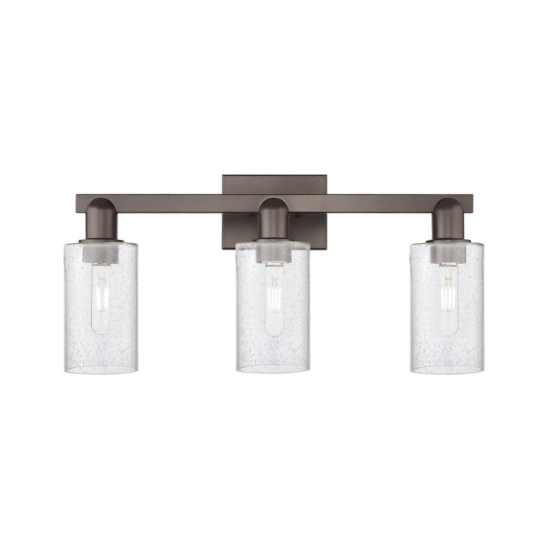Innovations Clymer 23in 3-Light Bath Vanity Light | Industrial Oil Rubbed Bronze Steel and Seedy Glass | Bathroom Vanity | 22.88 x | Model 716-3W-OB-G804