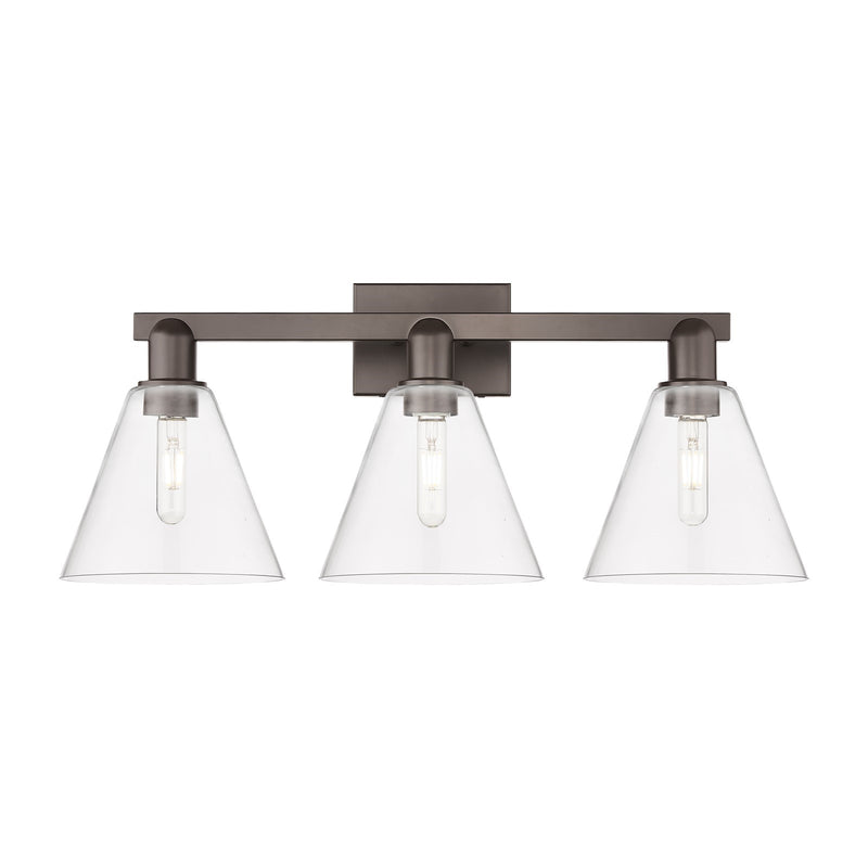Innovations Berkshire 26in 3-Light Bath Vanity Light | Industrial Oil Rubbed Bronze Steel and Clear Glass | Bathroom Vanity | 26 | Model 716-3W-OB-GBC-82