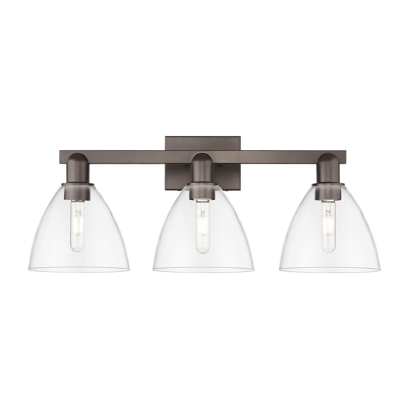 Innovations Bristol 27in 3-Light Bath Vanity | Industrial Oil Rubbed Bronze Steel and Clear Glass | Bathroom Vanity & Powder | Model 716-3W-OB-GBD-752