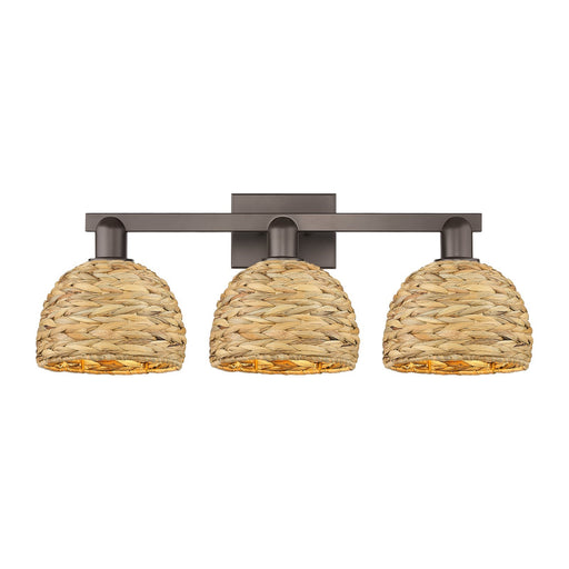 Innovations Woven Rattan 27in 3-Light Bath Vanity Light | Industrial Oil Rubbed Bronze Steel and Natural Fiber Dome Shade | Model 716-3W-OB-RBD-8-NAT