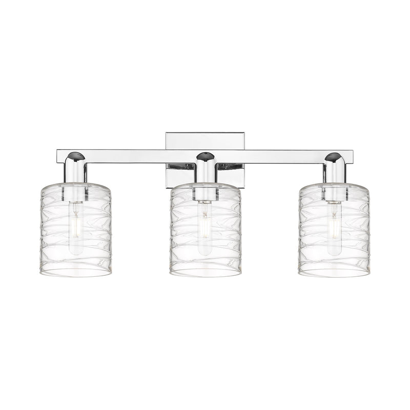 Innovations Cobbleskill 24in 3-Light Bath Vanity | Industrial Polished Chrome and Deco Swirl Clear Glass | Bathroom Vanity Light | Model 716-3W-PC-G1113