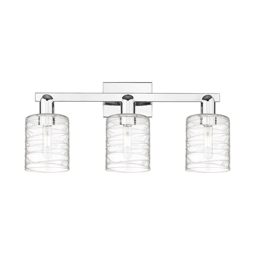 Innovations Cobbleskill 24in 3-Light Bath Vanity | Industrial Polished Chrome and Deco Swirl Clear Glass | Bathroom Vanity Light | Model 716-3W-PC-G1113