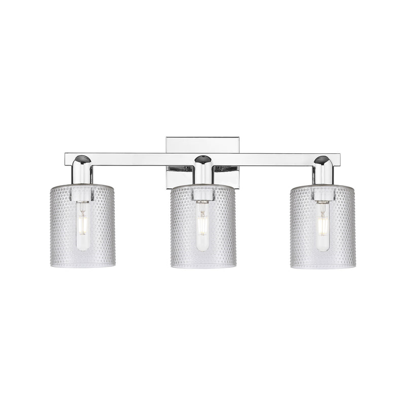 Innovations Cobbleskill 24in 3-Light Bath Vanity | Industrial Polished Chrome Steel and Clear Glass | Bathroom Vanity Light | 24 x | Model 716-3W-PC-G112