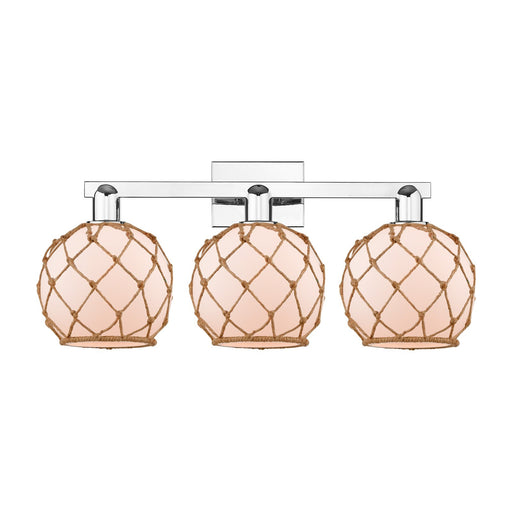 Innovations Farmhouse Rope 27in 3-Light Bath Vanity | Industrial Polished Chrome and White Glass with Brown Rope | Bathroom & | Model 716-3W-PC-G121-8RB
