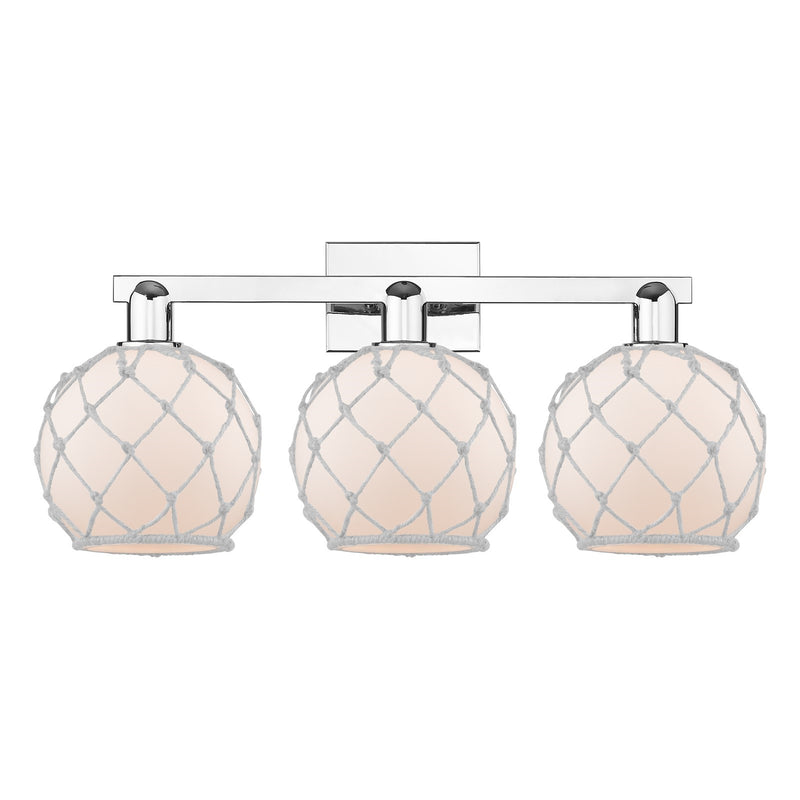 Innovations Farmhouse Rope 27in 3-Light Bath Vanity | Industrial Polished Chrome and White Frosted Glass with Rope | Bathroom & | Model 716-3W-PC-G121-8RW