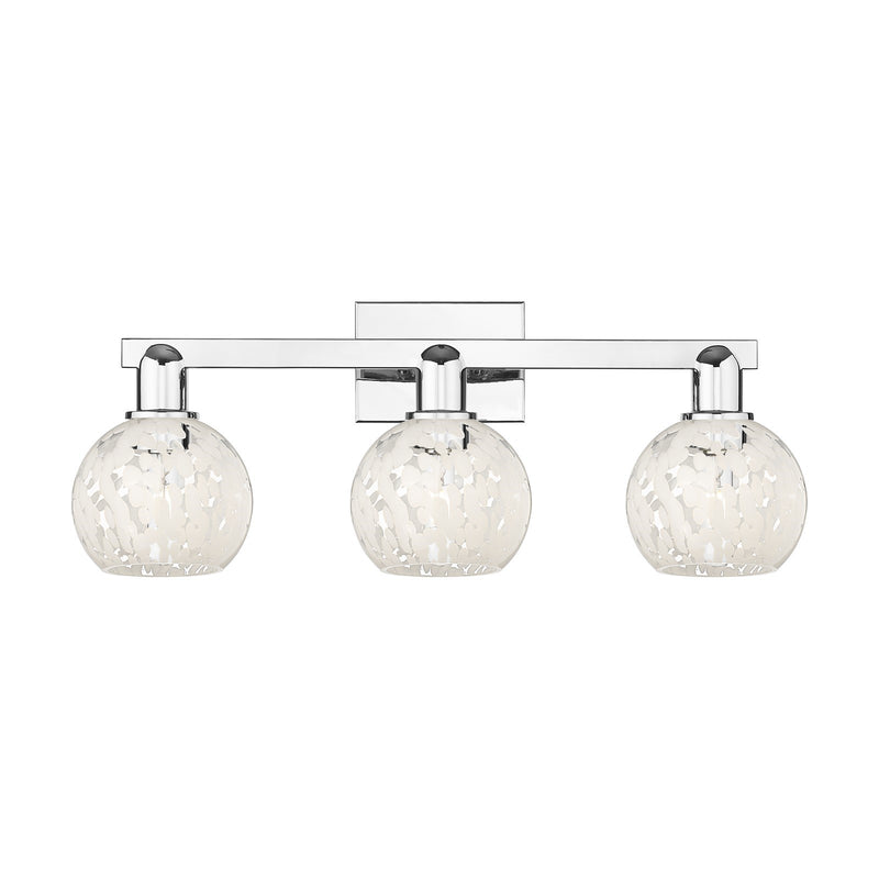 Innovations Lighting White Mouchette 25in 3-Light Bath Vanity Light | Industrial Polished Chrome and White Glass | Bathroom | Model 716-3W-PC-G1216-6WM