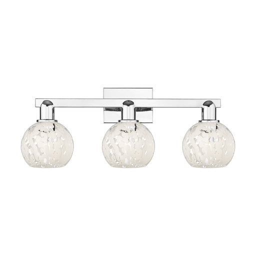 Innovations Lighting White Mouchette 25in 3-Light Bath Vanity Light | Industrial Polished Chrome and White Glass | Bathroom | Model 716-3W-PC-G1216-6WM