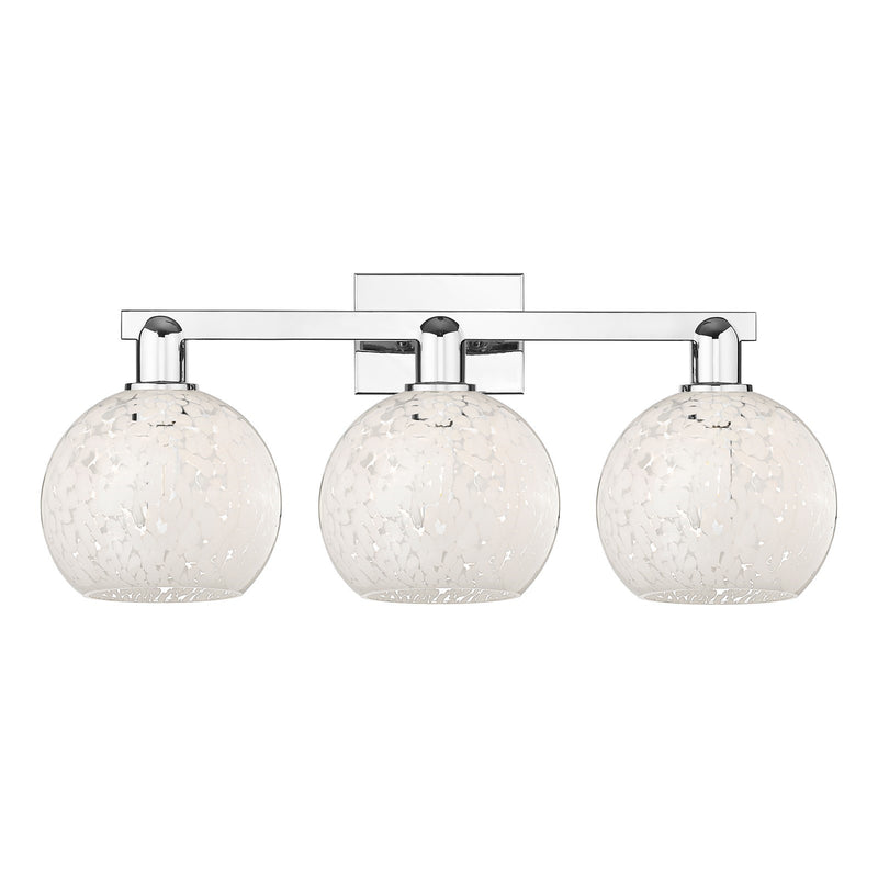 Innovations Lighting White Mouchette 27in 3-Light Bath Vanity Light | Industrial Polished Chrome and White Glass | Bathroom | Model 716-3W-PC-G1216-8WM
