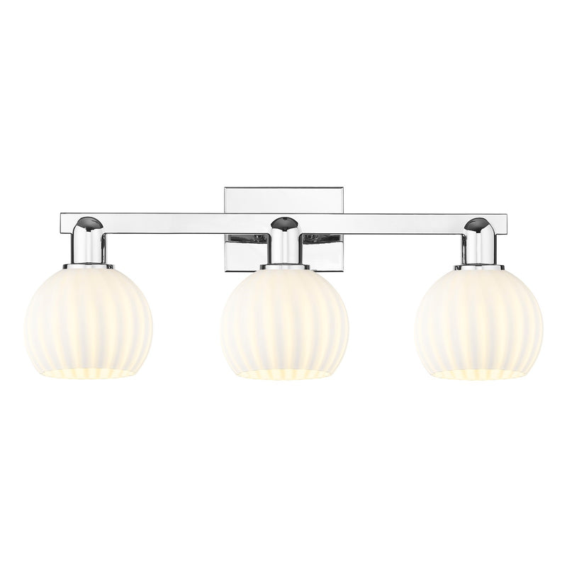 Innovations Lighting White Venetian 25in 3-Light Bath Vanity | Industrial Polished Chrome and White Venetian Glass | Bathroom | Model 716-3W-PC-G1217-6WV