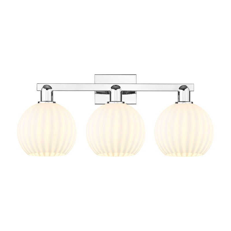 Innovations Lighting White Venetian 27in 3-Light Bath Vanity | Industrial Polished Chrome and White Venetian Glass | Damp | Model 716-3W-PC-G1217-8WV