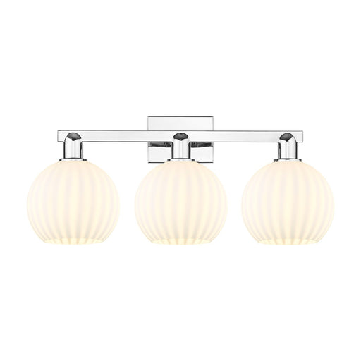 Innovations Lighting White Venetian 27in 3-Light Bath Vanity | Industrial Polished Chrome and White Venetian Glass | Damp | Model 716-3W-PC-G1217-8WV