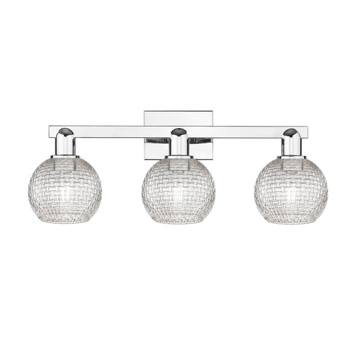 Innovations Athens 25in 3-Light Bath Vanity Light | Industrial Polished Chrome and Clear Basket Weave Glass | Bathroom Vanity | Model 716-3W-PC-G122C-6CL