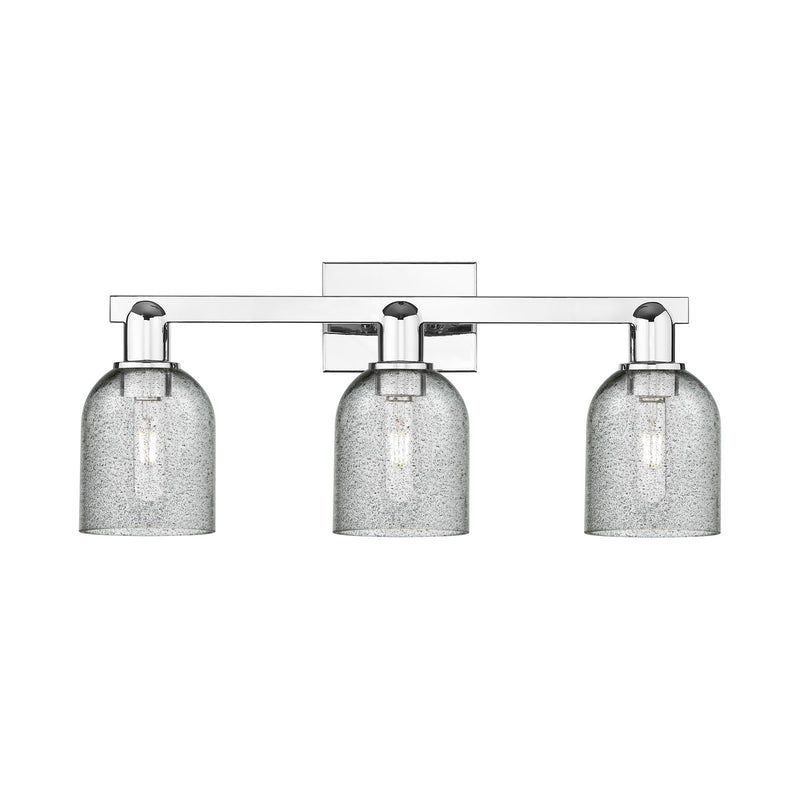 Innovations Lighting Caledonia 24in 3-Light Bath Vanity Light | Industrial Polished Chrome Steel and Charcoal Glass | Bathroom | Model 716-3W-PC-G257