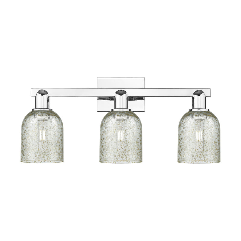 Innovations Caledonia 24in 3-Light Bath Vanity Light | Industrial Polished Chrome and Mica Glass | Bathroom Vanity | 24 x 10.75 x 7 | Model 716-3W-PC-G259