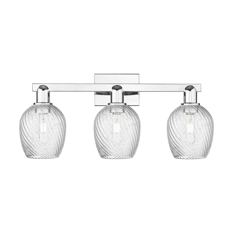 Innovations Salina 25in 3-Light Bath Vanity Light | Industrial Polished Chrome and Clear Spiral Fluted Glass | Bathroom Vanity | Model 716-3W-PC-G292