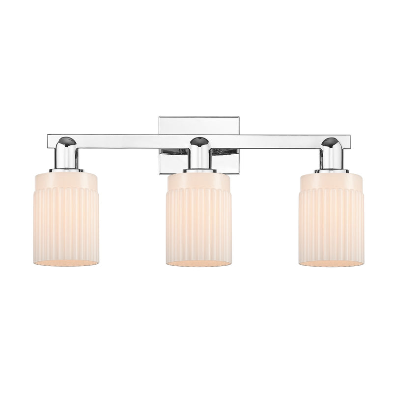 Innovations Hadley 24in 3-Light Bath Vanity Light | Industrial Modern Polished Chrome and Matte White Ribbed Glass | Bathroom | Model 716-3W-PC-G341