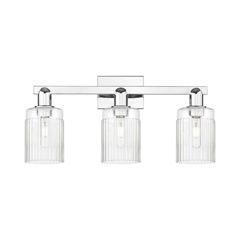 Innovations Hadley 24in 3-Light Bath Vanity Light | Industrial Polished Chrome Steel and Clear Ribbed Glass | Bathroom Vanity | Model 716-3W-PC-G342