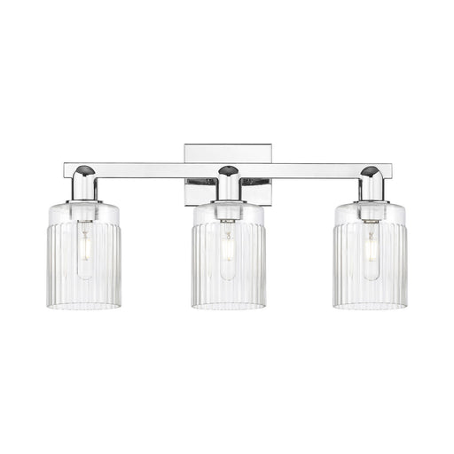 Innovations Hadley 24in 3-Light Bath Vanity Light | Industrial Polished Chrome Steel and Clear Ribbed Glass | Bathroom Vanity | Model 716-3W-PC-G342
