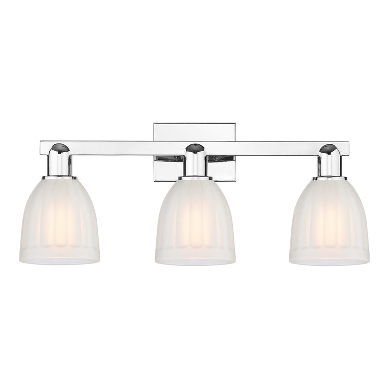 Innovations Brookfield 25in 3-Light Bath Vanity | Polished Chrome Steel and Cast Brass with White Frosted Ribbed Glass Shades | Model 716-3W-PC-G441