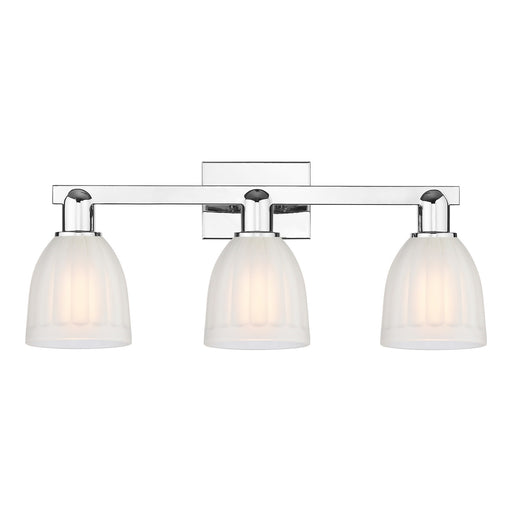 Innovations Brookfield 25in 3-Light Bath Vanity | Polished Chrome Steel and Cast Brass with White Frosted Ribbed Glass Shades | Model 716-3W-PC-G441