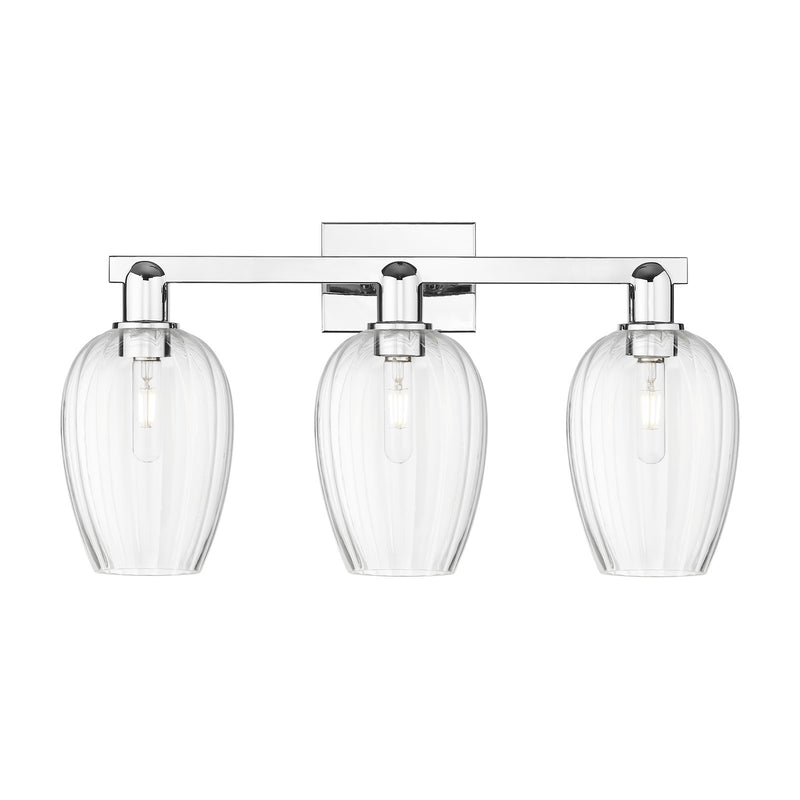 Innovations Preston Flute 26in 3-Light Bath Vanity | Industrial Polished Chrome and Clear Glass | Bathroom & Powder Room | Model 716-3W-PC-G457-6CL