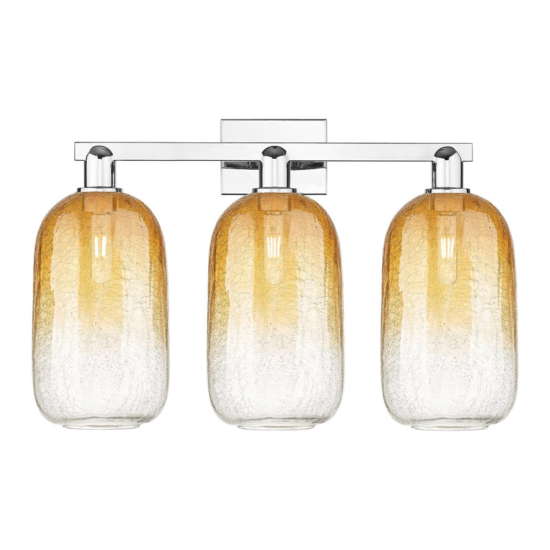 Innovations Brookhaven Cloche 26in 3-Light Bath Vanity Light | Industrial Polished Chrome and Amber Glass | Bathroom Vanity | Model 716-3W-PC-G482-7AM