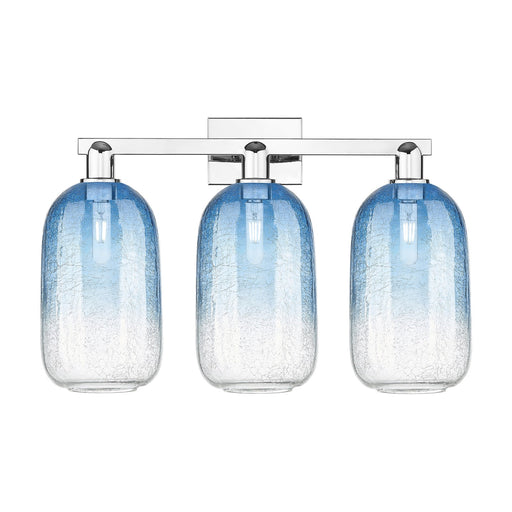 Innovations Brookhaven Cloche 26in 3-Light Bath Vanity Light | Industrial Polished Chrome and Sapphire Blue Glass | Bathroom | Model 716-3W-PC-G482-7SB
