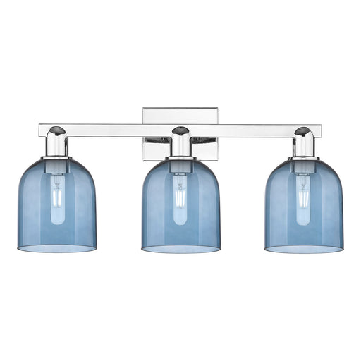 Innovations Bella 24.5in 3-Light Bath Vanity | Industrial Polished Chrome and Blue Glass | Bathroom Vanity Light | 24.5 x 11.25 | Model 716-3W-PC-G558-6BL