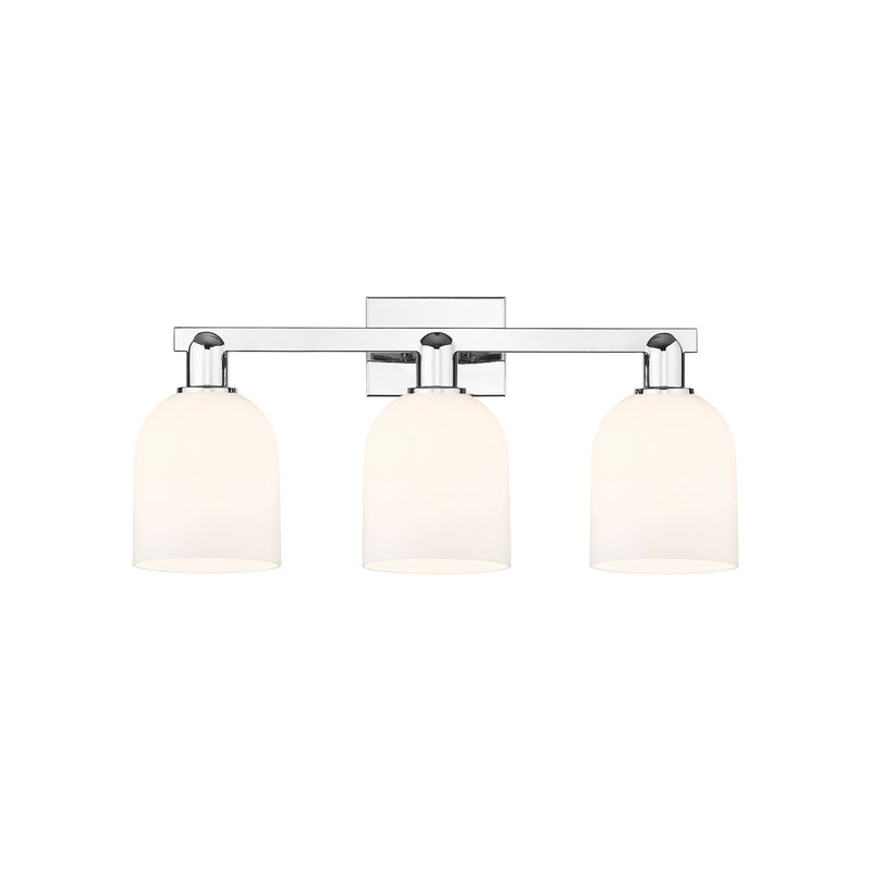Innovations Bella 25in 3-Light Bath Vanity | Industrial Polished Chrome and White Glass | Bathroom Vanity Light | 24.5 x 11.25 | Model 716-3W-PC-G558-6GWH