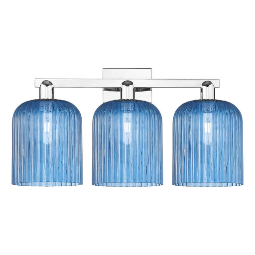 Innovations Bridal Veil 27in 3-Light Bath Vanity | Industrial Polished Chrome and Princess Blue Ribbed Glass | Bathroom Vanity | Model 716-3W-PC-G559-8BL