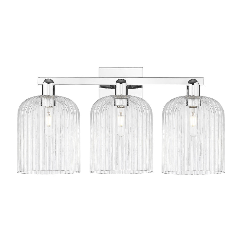 Innovations Bridal Veil 27in 3-Light Bath Vanity | Industrial Polished Chrome and Clear Ribbed Glass | Bathroom & Powder Room | Model 716-3W-PC-G559-8CL