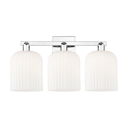 Innovations Bridal Veil 27in 3-Light Bath Vanity Light | Industrial Polished Chrome and Gloss White Ribbed Glass | Bathroom | Model 716-3W-PC-G559-8GWH