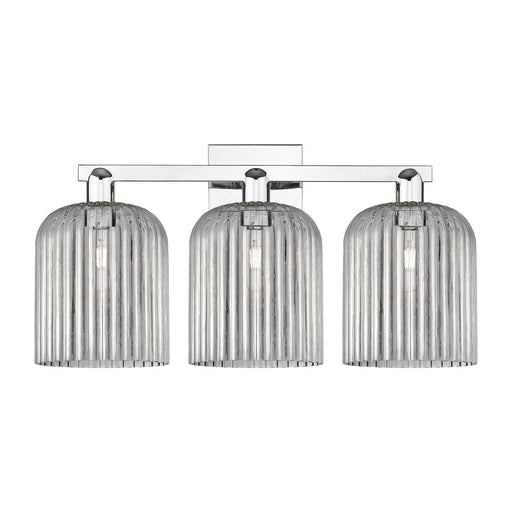 Innovations Bridal Veil 27in 3-Light Bath Vanity Light | Industrial Polished Chrome and Light Smoke Ribbed Glass | Bathroom | Model 716-3W-PC-G559-8SM