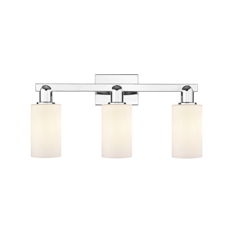 Innovations Clymer 23in 3-Light Bath Vanity Light | Industrial Polished Chrome and Matte White Glass | Bathroom Vanity | 22.88 x | Model 716-3W-PC-G801