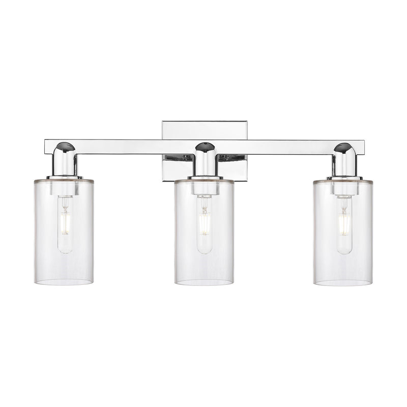 Innovations Clymer 23in 3-Light Bath Vanity Light | Industrial Polished Chrome Steel and Clear Glass | Damp-Rated Bathroom Vanity | Model 716-3W-PC-G802