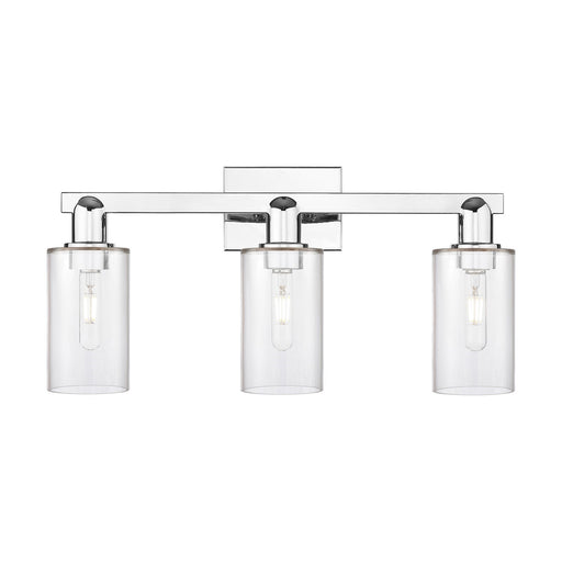 Innovations Clymer 23in 3-Light Bath Vanity Light | Industrial Polished Chrome Steel and Clear Glass | Damp-Rated Bathroom Vanity | Model 716-3W-PC-G802